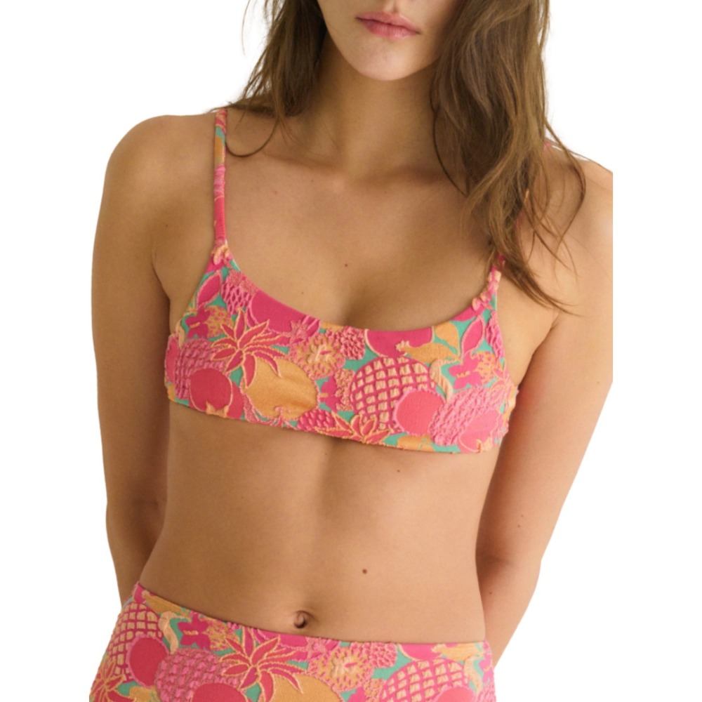 Mayanna Eloise Pink Tropical Fruit Jacquard Scoop Neck Bikini Top NWT $135 S